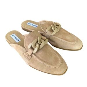 Steve Madden Cally Mule Sand Suede Flat Slip On Chain Detail Sz 9.5